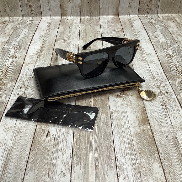 Stella McCartney Falabella Chain Square Flat Sunglasses Black Gold main image 6